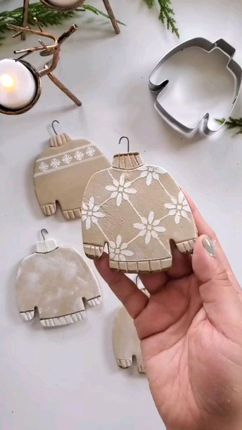 DIY Christmas Sweaters | Christmas crafts, Diy christmas ornaments, Clay crafts Sculpt Christmas Ornaments, Slat Dough Christmas Ornaments, Cute Clay Ornaments Diy, Pottery Barn Christmas Ornaments, Salt Dough Village, Air Dry Clay Supplies, Dollar Tree Clay Crafts, Christmas Ornaments With Air Dry Clay, Air Dry Ornaments Christmas