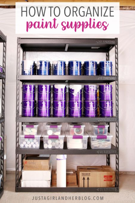 Learn how to organize paint supplies in the basement or garage using these helpful tips and tricks. | #organize #organization #organized #organizing #basementorganization #organizedbasement #garageorganization #organizedgarage #basement #garage #paintsupplies Organize Paint Supplies, Organize Paint, Basement Storage Organization, Basement Painting, Basement Organization, Organisation Tips, Basement Garage, Craft Supply Storage, Diy Organizer