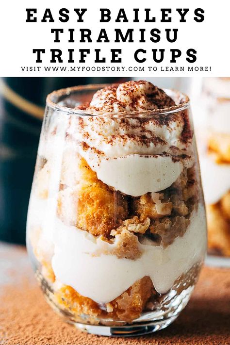 Baileys Trifle Recipes, Tiramisu Trifle Recipe, Baileys Trifle, Trifle Cups, Italian Tiramisu Recipe, Baileys Tiramisu, Cup Desserts, Tiramisu Trifle, Italian Tiramisu