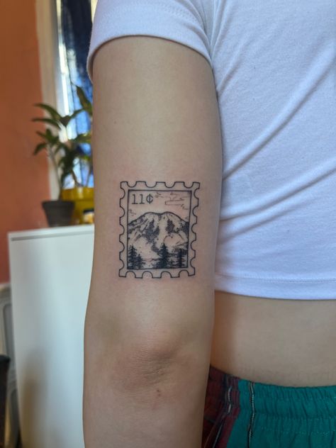 Colorado Postage Stamp, Utah Postage Stamp Tattoo, Mountain Frame Tattoo, Arkansas Stamp Tattoo, Cool Mountain Tattoos, Mount Rainier Tattoo Simple, Wa State Tattoo, Old Stamp Tattoo, Minnesota Stamp Tattoo