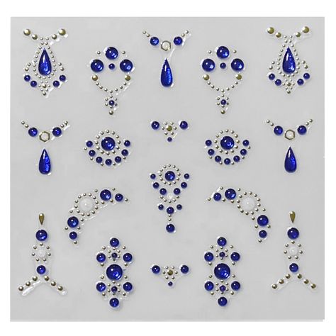 Blue Gems Nails, Blue Nails Rhinestones, Diamond Placement On Nails, Sticker Nails Design, Bling Placement On Nails, Nail Gem Placement Ideas, Blue Crystal Nails, Blue Rhinestone Nails, Crystal Placement On Nails