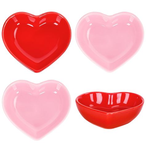 PRICES MAY VARY. Package Includes - 4pcs heart shape sauce dishes come with red and pink, with exquisite design, are contained in the package, perfect for your daily use or party table decoration. Heart Shape - Our sauce dishes designed with heart shape, colored in red and pink, fine and delicate, suitable for most occasions like home and kitchen, wedding parties, Valentine’s Day, birthday parties and more. Premium Material - Made of quality ceramic material, our sauce dishes are safe, durable a Heart Party Plates, 50s Valentines Day Party, Red And Pink Table Decor, Pink And Red Home Decor, Valentines Birthday Party Ideas, Heart Themed Birthday Party, Red Pink Party, Red Party Decor, Heart Themed Birthday