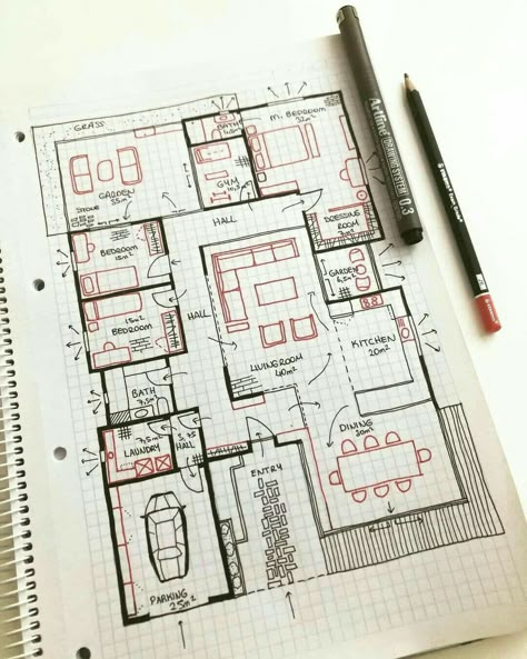 Reka Bentuk Dalaman, Interior Design Sketchbook, Pelan Rumah, Interior Design Student, Architecture Drawing Plan, Interior Architecture Drawing, Architecture Life, Interior Design Drawings, Výtvarné Reference