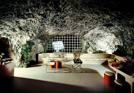 - ELLEDecor.com 70’s Decor, Gae Aulenti, 1970s Home, Cave Home, The World Of Interiors, Cave House, Midcentury Home, As It Was, Furniture Designer