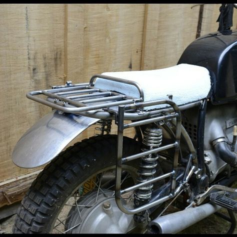 BMS rack and pannier mount Pan Scrambler, Truck Motorcycle Carrier, Custom Tracker Motorcycle, Motorcycle Carrier Rack, Trailer Hitch Motorcycle Carrier, Motorcycle Luggage Rack, Cb 450, Cafe Racer Parts, Motorbike Accessories