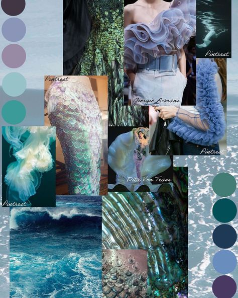 Mermaid Inspiration Board, Under The Sea Fashion Mood Board, Waves Mood Board, Ocean Theme Mood Board, Sea Moodboard Fashion, Fashion Moodboard Aesthetic, Under The Sea Mood Board, Theme Board Fashion Portfolio, Fashion Designer Mood Board