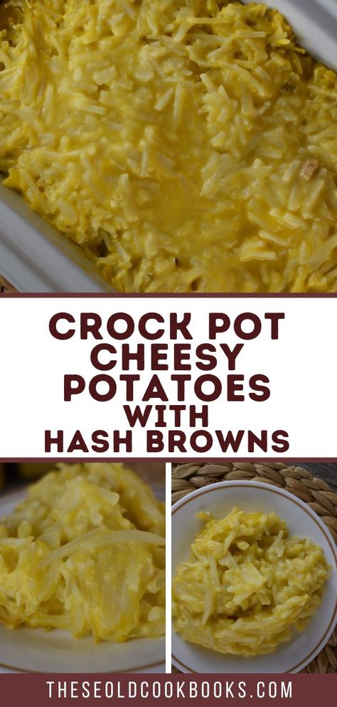 4 Ingredient Crock Pot Cheesy Potatoes Recipe using Frozen Hashbrowns Cheesy Potato Recipe, Cheesy Potatoes Crock Pot, Frozen Hash Browns, Cheesy Potatoes Recipe, Frozen Hashbrowns, Easy Dinner Casseroles, Cheesy Potato, Breakfast Casserole Easy, Hash Brown