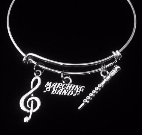 Flute Accessories, Kids Charm Bracelet, Marching Band Jokes, Bangle Making, Swarovski Crystal Hearts, Stackable Bangles, All Band, Music Jewelry, Bangles Making