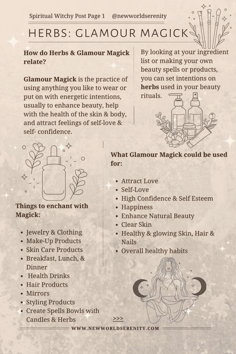 Herbs & Glamour Magick | Witchcraft | Spiritual Glamour Magick Herbs, Beauty Rituals Witchcraft, Magical Properties Of Herbs, Glamour Witchcraft, Glamor Magic, Astrology Knowledge, Herb Meanings, Glamour Magick, Properties Of Herbs