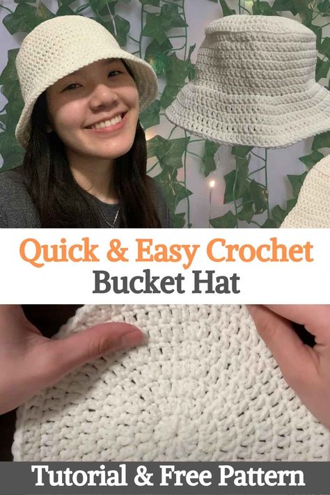 Here's a quick and easy tutorial on how to make a simple crochet bucket hat! This pattern can be adjusted to fit any size and is easily customized. This is a perfect first project for beginners because it uses the most basic points and concepts. This pattern requires a magic circle (MC), but you can replace it by chaining 4 and making slip stitches on the first chain. This hat mainly uses double crochet (dc), sometimes only in the back loop (BLO) or only in the front loop... Simple Hat Crochet, Easy Bucket Hat Pattern, Crocheted Bucket Hat Pattern, Crochet Hat Simple, Crocheting Bucket Hat, Basic Bucket Hat Crochet Pattern, Crochet Bucket Hat Black Women, Crochet Hucket Hat, Beginner Crochet Bucket Hat