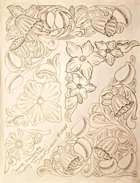 Leather Tooling Flowers, Tooled Flower Pattern, Tooled Leather Flower, Oak Leaf Pattern, Leather Tooling Patterns Printable, Ornament Drawing, Tooling Patterns, Leather Tooling Patterns, Leather Craft Patterns