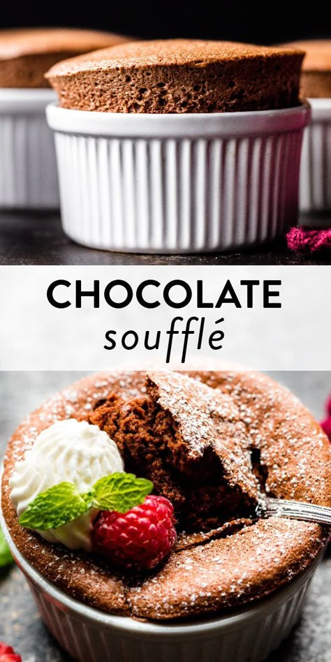 This post is heavily detailed to teach beginner bakers how to make fluffy, yet rich 7 ingredient chocolate soufflé. Recipe on sallysbakingaddiction.com #glutenfree #baking #dessertrecipes Chocolate Souffle For Two, Joanna Gaines Chocolate Souffle, Dark Chocolate Souffle, How To Make A Souffle, Easy Chocolate Souffle Recipe, Chocolate Suffle Recipe Best, Souffle Dessert, Chocolate Souffle Recipe, Souffle Recipes Easy