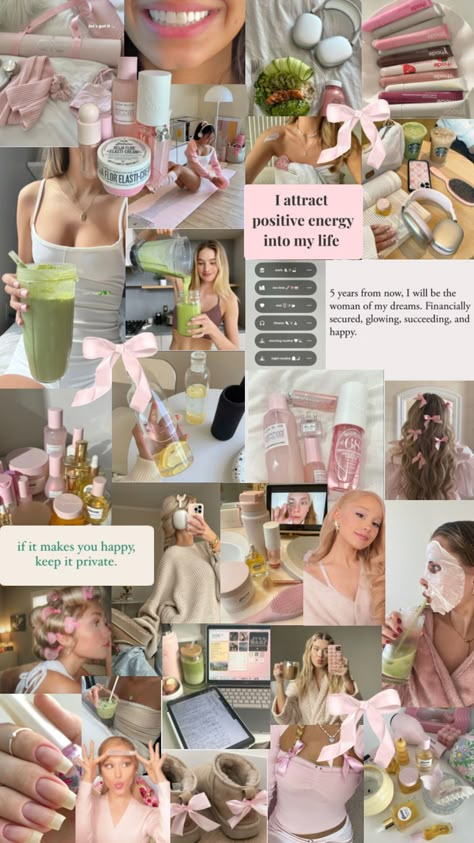 #thatgirl #coquette #aesthetic #collage #wallpaper Aesthetic Collage Wallpaper, Bad Christmas, Vision Board Collage, Morning Yoga Flow, Vision Board Wallpaper, Pink Lifestyle, The Glow Up, Vision Board Inspiration, Japon Illustration