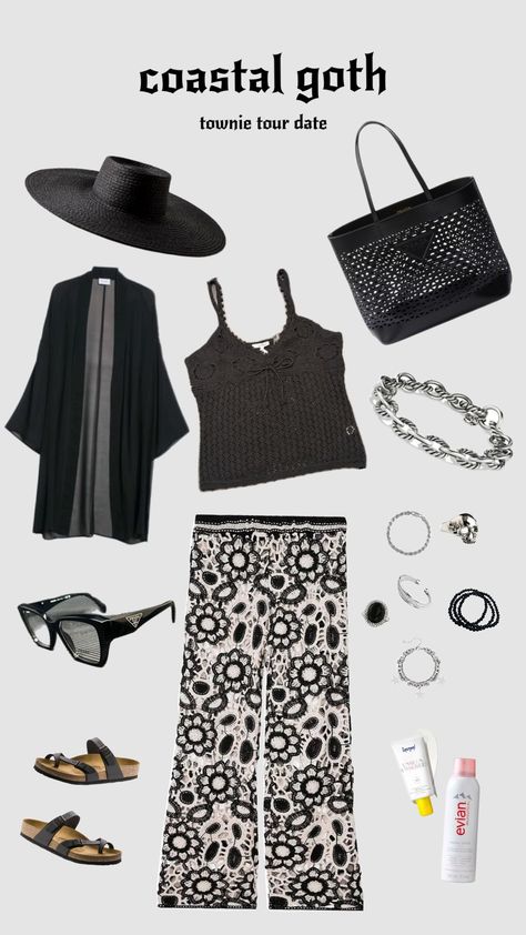 coastal, black outfit, inspired, ootd Ghoul Summer, Witch Aesthetic Outfit, Goth Barbie, Outfit Inspired, Sea Witch, Witch Aesthetic, Aesthetic Outfits, Black Outfit, Aesthetic Clothes