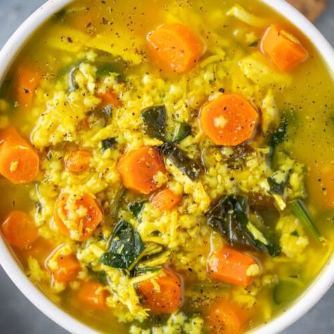 Lemon Turmeric Chicken Soup - The Clean Eating Couple Chicken Pastina Soup, Chicken Pastina, Chicken Soup Recipes Crockpot, Turmeric Chicken Soup, Chicken Barley Soup, Pastina Soup, The Clean Eating Couple, Clean Eating Couple, Chicken Soup Crockpot