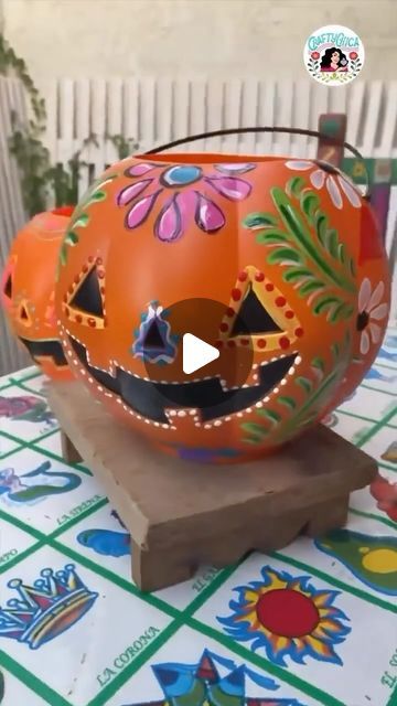 Kathy Cano-Murillo on Instagram: "New online class! We will paint a Mexi-pumpkin candy pail, just like this! Perfect for Halloween decor or trick or treating! We will also paint a matching set of earrings. Link is in my profile to register! The classes held over zoom, and you don’t have to be there in person, because I will send you the link to the recording. I package up a really fun kit that has everything you need plus a few surprises. And it gets shipped to your house! #onlineworkshop #onlinecraftclasses #pumpkinpainting" Treat Bucket, Pumpkin Candy, Painted Pumpkins, Painting Tips, Trick Or Treat, Halloween Decorations, Candy, Halloween