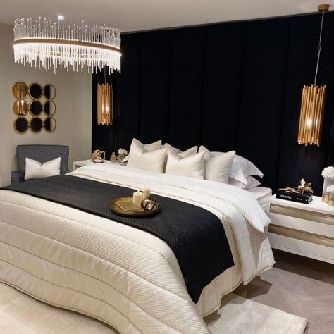 Bedroom Black Velvet Bed, Black Velvet Headboard Bedroom Ideas, Tall Black Headboard, Black Headboard Ideas, Black Panelling Bedroom, Black Bedframe Bedroom, Large Headboard Bedroom, Black Bed Ideas, Black Velvet Bed Frame