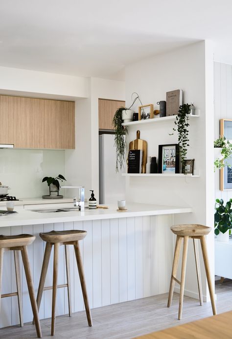 Why we love timber panelling Vj Panelling Kitchen, Panelling Kitchen, Kitchens With Open Shelving, Vj Panelling, Shallow Pantry, Maximalist Minimalist, Kitchen With Open Shelving, Coastal Style Kitchen, Hamptons Style Homes