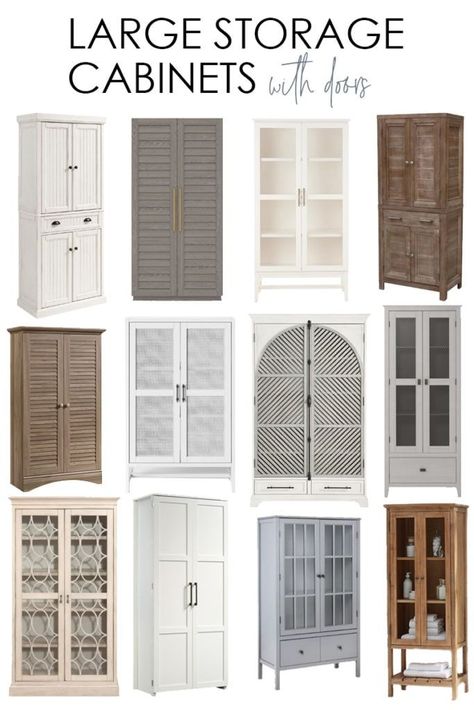 A collection of large storage cabinets with doors that work perfectly for adding storage to your home without sacrificing style! Includes wood, white and painted options! Ikea Storage Cubes, Storage Cabinets With Doors, Life On Virginia Street, Large Storage Cabinets, Wooden Storage Cabinet, Firewood Storage, Wood Storage Cabinets, Bedroom Decorating Ideas, Ikea Storage