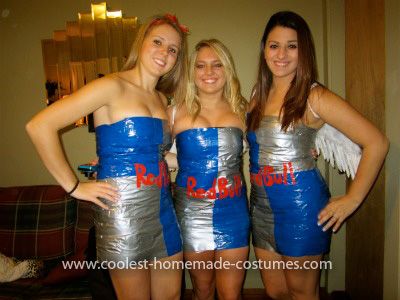 Homemade Redbull Costume Idea: We were looking for cute but cheap ideas, after throwing things around and taking a look around Walmart we decided we wanted to make a duct tape dress. Redbull Costume, Halloween Costume Ideas College, Costume Ideas College, Anything But Clothes, Duct Tape Dress, Homemade Costume, Beer Girl, College Halloween, Homemade Costumes