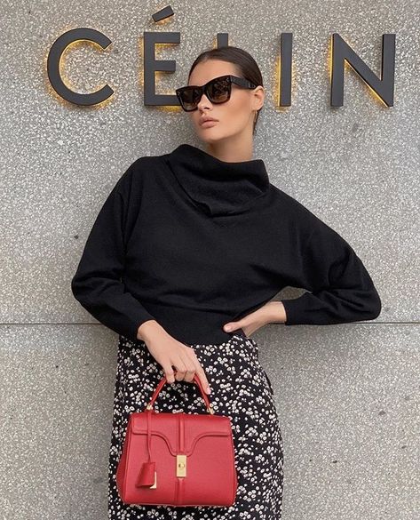 Celine 16 small bag red Celine Mini 16 Outfit, Small Red Purse Outfit, Celine Mini 16 Bag, Celine 16 Mini, Celine 16 Bag Outfit, Red Handbag Outfit, Celine 16 Bag, Woc Outfit, Celine Bag Outfit