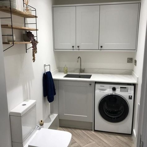 Howdens Laundry Room, Combined Utility Room And Toilet, Wc Utility Room, Small Utility Room With Toilet Layout, Utility And Toilet Room, Howdens Utility Room, Utility Shower Room Ideas, Utility Toilet Room, Utility Room With Toilet