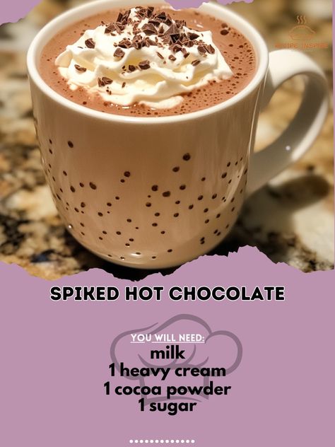 🍫☕️ Get cozy with a twist! Try our Spiked Hot Chocolate for a decadent treat that warms the soul. 🌟 Spiked Hot Chocolate Ingredients: - 2 cups milk - 1/2 cup heavy cream - 1/4 cup cocoa powder - 1/4 cup sugar - 1/2 cup semisweet chocolate chips - 1/4 tsp vanilla extract - 1/4 cup Baileys Irish Cream Instructions: 1. In a saucepan, heat milk and cream over medium heat until hot but not boiling. 2. Whisk in cocoa powder and sugar until smooth. 3. Add chocolate chips and stir until melted. 4.... Hot Chocolate Ingredients, Chocolate Ingredients, Spiked Hot Chocolate, Baileys Irish, Baileys Irish Cream, Irish Cream, Semisweet Chocolate, Heavy Cream, Chocolate Chips