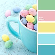 Delicate blue of blackbird’s eggs - this is a color palette well suited for wedding decor. Easter Colour Palette, Candy Color Palette, Easter Colours, Flat Bedroom, Palette Ideas, Pastel Palette, Design Seeds, Color Palette Design, Easter Candy