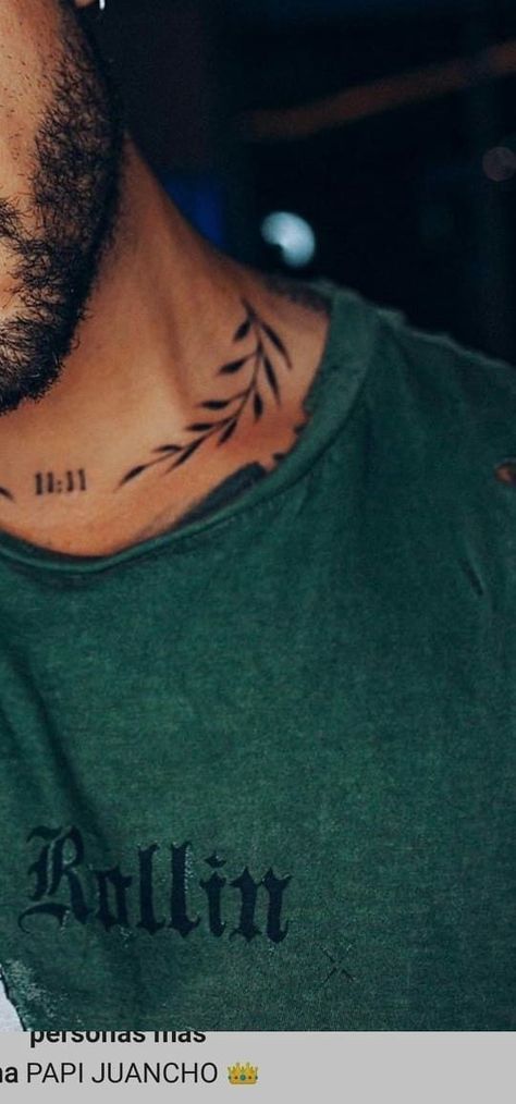 Guys Neck Tattoo, Neck Tattoos For Men, Hals Tattoo Mann, Collar Tattoo, Collar Bone Tattoo For Men, Neck Tattoo Ideas, Nape Tattoo, Small Neck Tattoos, Wreath Tattoo