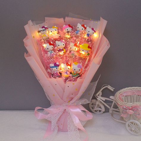 Led Light Hello Kitty Bouquet My Melody Cinnamoroll Kuromi Kawaii Plushie Toys Stuffed Flower Bunch Hello Kitty Ramo, Led Bouquet, Hello Kitty Bouquet, Butterfly Bouquet, Kawaii Birthday, Girl Valentines, My Melody Cinnamoroll, Cinnamoroll Kuromi, Melody Cinnamoroll