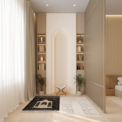 Musollah Idea, Praying Room Ideas Muslim, Islamic House Design Interiors, Prayer Room Design Muslim, Namaz Room, Minimalis House Design, Praying Room, Islamic Interior Design, Muslim Prayer Room Ideas