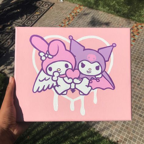 My Melody Painting, Kuromi Painting, My Melody Coloring, Melody Painting, Arte Bob Marley, Posca Art, Hippie Painting, Kitty Drawing, Simple Canvas Paintings