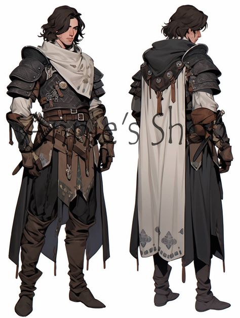 Male Bounty Hunter Character Design, Assassins Creed Oc Male, Male Fantasy Clothing Design Art, Medival Outfits Male Art, Rogue Character Design Male, Knight Character Art Male, Medieval Fantasy Clothing Art, Dnd Armor Design, Dnd Fighter Character Design