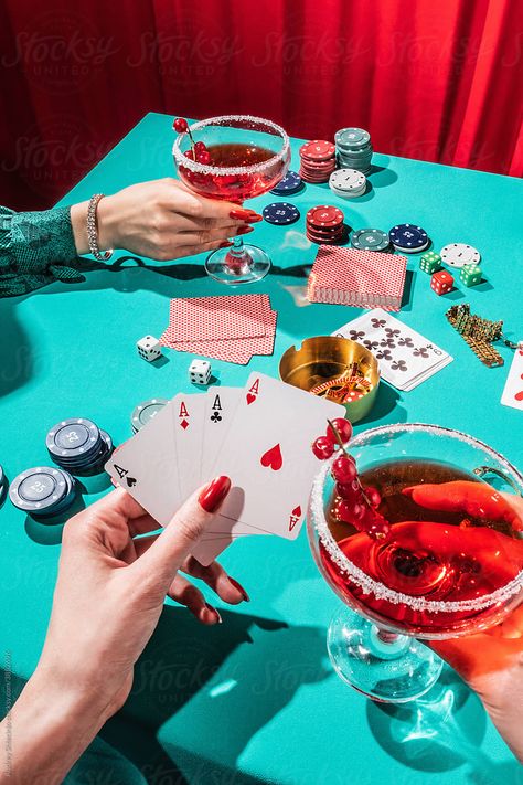 Stylish female hands playing cards on poker table. Poker Chips Photography, Poker Photoshoot Ideas, Cards Night Party, Holding Playing Cards Reference, Girls Poker Night, Casino Editorial, Playing Cards Photoshoot, Poker Night Aesthetic, Poker Reference