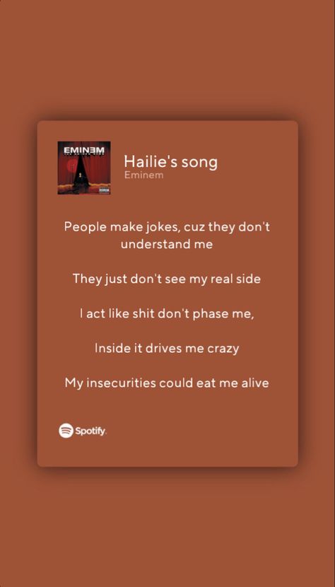 #music #eminem #spotify Eminem Spotify Lyrics, Music Eminem, Ig Notes, Eminem Poster, Eminem Lyrics, Musica Spotify, Eminem Songs, Relatable Lyrics, Song Lines