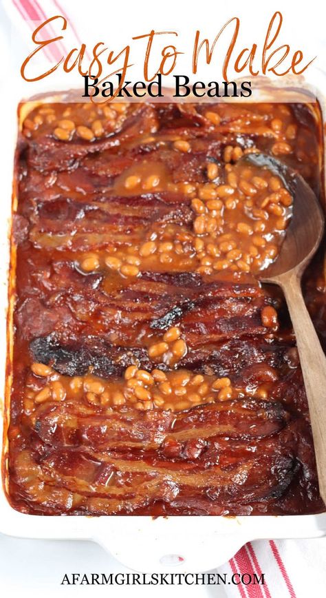 Easy Baked Beans Recipe, Southern Baked Beans, Simple Baked Beans Recipe, Canned Baked Beans, Picnic Side Dishes, Easy Baked Beans, Baked Beans Recipe, Homemade Baked Beans, Touch Of Spice