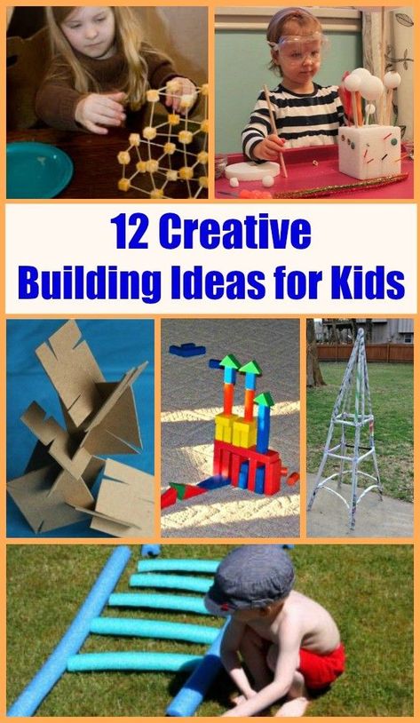 12 Creative Building Activities & Projects for toddlers, preschoolers, kindergarten and elementary ages Building Ideas For Kids, Kids Engineering Projects, Creative Craft Ideas, Birthday Extravaganza, Easy Stem, Outdoor Learning Activities, Library Crafts, Used Legos, Building Crafts