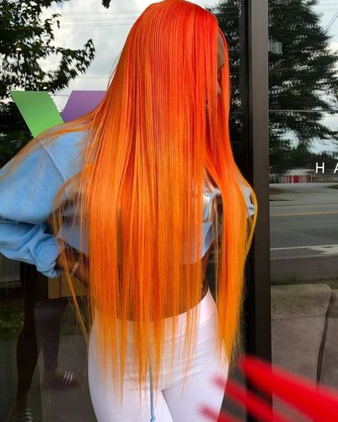 Sunrise Orange Hair, Long Orange Hair, Orange Wigs, Weave Colors, Sunrise Orange, Hair Colorful, Natural Afro Hairstyles, Big Chop, Hair Laid