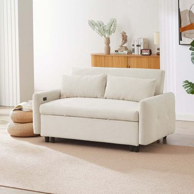 This sofa is equipped with a pull-out bed, which can be pulled out with 2 auxiliary hand straps and smooth wheels to easily and quickly convert the loveseat into a sleeping bed. It can be a comfortable sofa by day and a convenient fold-out bed by night, and it is an ideal lounger for hosting overnight guests and a perfect living room sofa for small space. USB Ports in the armrest provide easy access for your electronic devices. When your phone runs out of battery, you don't have to worry about p Sofa Under Bed Small Spaces, Sofa Bed Neutral, Neutral Sofa Bed, Love Seat Sofa Bed Small Spaces, Love Seat Sofa Small Spaces Office, Office With Convertible Sofa, Best Sofa Bed Small Spaces, Small Condo Sofa Bed, Bedroom With Mini Sofa