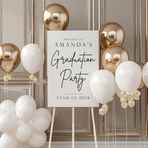 Welcome Graduation Party Signs, Graduation Entrance Sign, Grad Party Entrance Sign, Simple Graduation Party Decorations, Welcome Graduation Sign, Graduation Party Signs Entrance, Neutral Color Graduation Party, Graduation Signs To Hold Up, Graduation Hampers