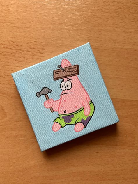 Patrick star spongebob squarepants mini acrylic painting on canvas Mini Canvas Art Spongebob, Simple Spongebob Paintings, Mini Spongebob Painting, Spongebob Painting Funny, Easy Painting Ideas On Canvas Spongebob, Spongebob And Patrick Canvas Painting, Animated Painting Ideas, Spongebob Aesthetic Painting, Funny Spongebob Paintings