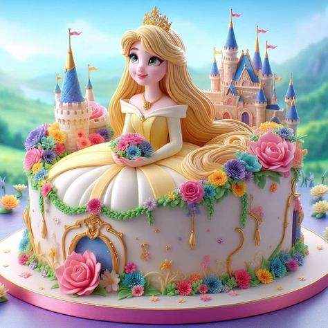 Princess Aurora Cake, Aurora Cake, Rapunzel Birthday Cake, Fairy Birthday Cake, Princess Birthday Cake, Amazing Food Art, Creative Cake Decorating, Creative Birthday Cakes