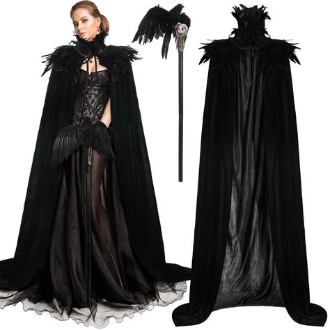 PRICES MAY VARY. Package Content: you will receive 1 black feather high collar cape, 1 fake crow, 1 cosplay scepter, these evil black style queen costume accessories are delicate and soft, nice choice for your Halloween costumes, can dress up as a classic charact Portable and Lightweight: steampunk feather collar cape is made of feather and sheer, The Halloween cosplay scepter is made of plastic and can be disassembled, about 30.71 inches/ 78 cm; The fake crow is made of quality feathers, plasti Evil Queen Halloween Costume, Black Dress Halloween Costume, Raven Costume, Crow Costume, Black Masquerade Mask, Fashion Costume Halloween, Feather Cape, Gothic Costume, Witch Cosplay