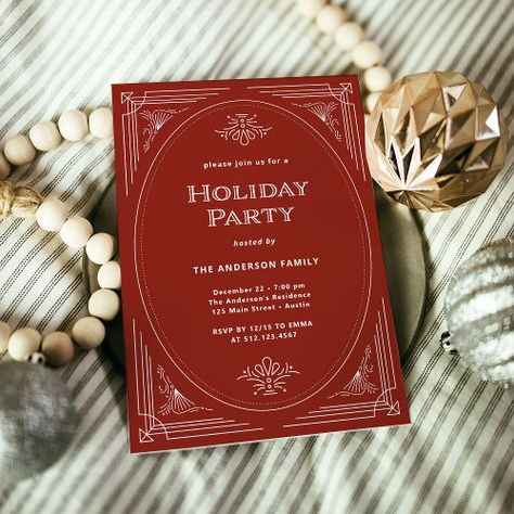 $2.93 | Modern Deco | Elegant Red Holiday Party - christmas holiday party, elegant, art deco, twenties 1920s, glamorous, red and white, vintage, classic and traditional, unique, cocktail party Christmas Gala Invitation, Christmas Wedding Invites Invitation Ideas, Holiday Gala Decor, Invitation Card Design Christmas, Holiday Invite Design, Red And White Graphic Design, Christmas Invite Design, Christmas Invitation Card Design, Red And Gold Christmas Party