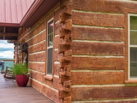 Concrete Log Siding, Rustic Exterior Siding, Log Cabin Vinyl Siding, Log Siding Exterior, Concrete Exterior House, Vinyl Log Siding, Cabins Plans, Log Cabin Siding, Cabin Walls