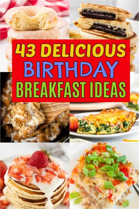 Start their Birthday off right with these Birthday Breakfast Ideas that the entire family will love. Make their Birthday special by making breakfast waffles with sprinkles. These ideas are great for kids or for mom or for dad too! You’ll love these easy sweet and savory birthday breakfast recipes. #eatingonadime #breakfastrecipes #birthdayfood #breakfastideas Birthday Breakfast For Husband, Birthday Breakfast Ideas, Breakfast Egg Casserole Recipes, Cinnamon Swirl Bread Recipe, Swirl Bread Recipe, Best Pumpkin Bread Recipe, Cinnamon Roll French Toast, Quiche Recipes Easy, Making Breakfast