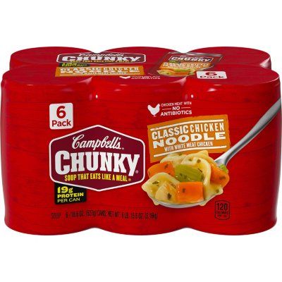 Campbell's Chunky Classic Chicken Noodle Soup (18.6 oz., 6 pk.) Classic Chicken Noodle Soup, Best Soup Recipes, Chicken Meat, Canned Chicken, Chicken Noodle Soup, White Meat, Egg Noodles, Meat Chickens, Chicken Noodle