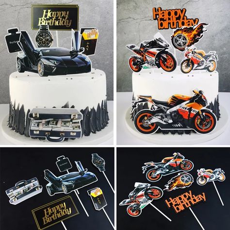 Happy Birthday Motorcycle, Basketball Birthday Cake, Motorcycle Cake, Cake Toppers Wedding, Birthday Cake Decorations, Cupcake Supplies, Car Themed Parties, Basketball Birthday, Mens Birthday Party