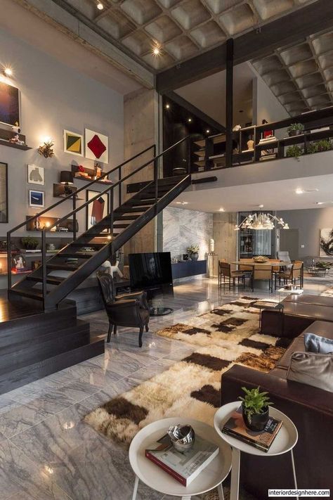 Luxury industrial loft Industrial Style Living Room, Loft Furniture, Scandinavian Apartment, Loft House, Loft Design, घर की सजावट, Industrial House, Contemporary Interior Design, Design Living