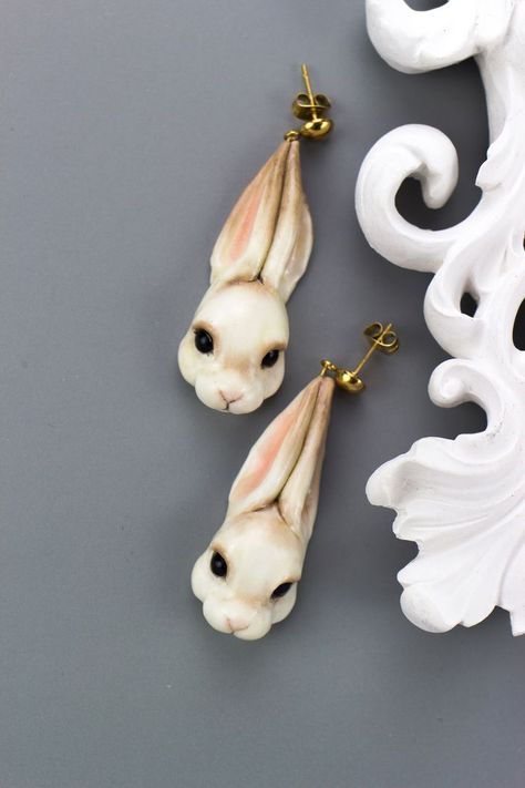 Easter Polymer Clay, Jewelry With Stones, Bunny Jewelry, Rabbit Jewelry, Jewelry Casual, Rabbit Earrings, Bunny Earrings, Rabbit Easter, Polymer Earrings